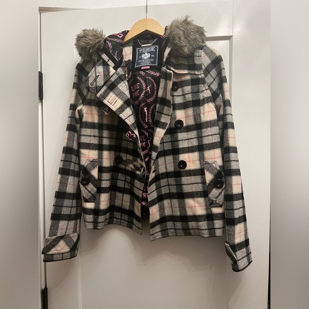 PINK Victorias Secret size Medium plaid coat